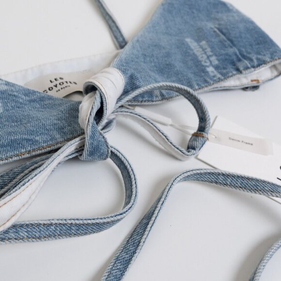 ✨ Les Coyotes de Paris Denim Bralette Girls Size 14 Womens XS Blue Logo Print - Picture 7 of 12
